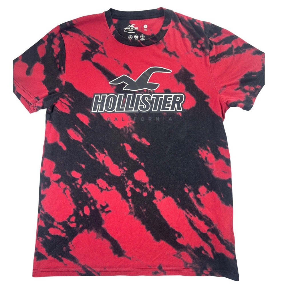 Hollister Mens Sport Knit Tie Dye T-Shirt Red Graphic Medium grunge skater Y2K